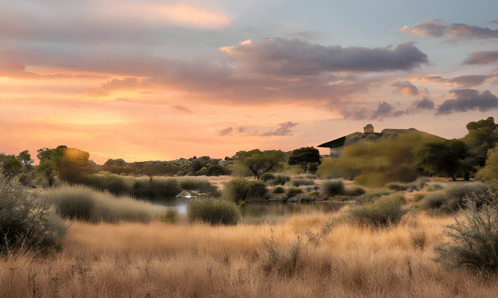 Luxury safari lodge with sunset